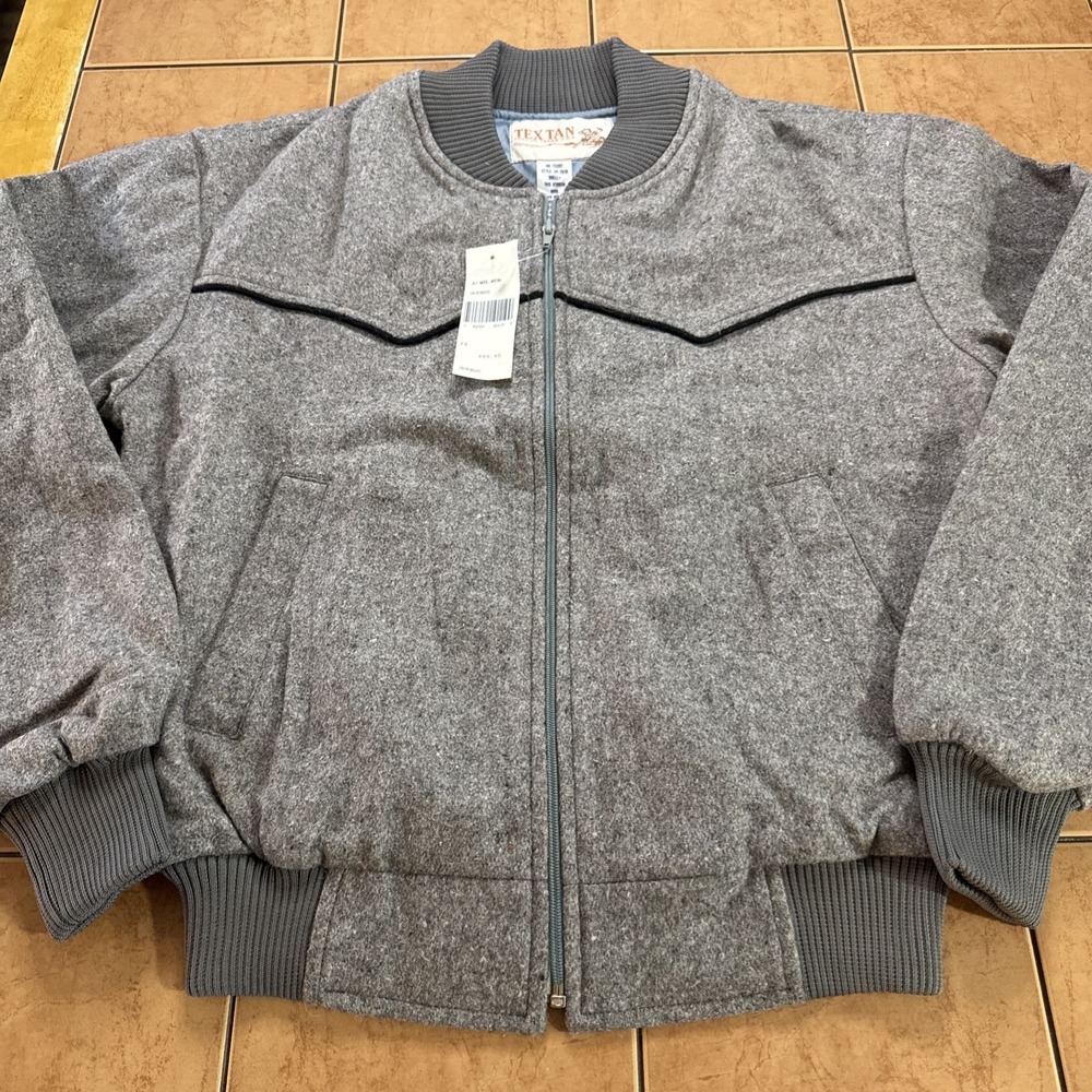 NEW Vintage Tex Tan Gray Wool Bomber Jacket Sz Small Western Yoakum Texas NWT